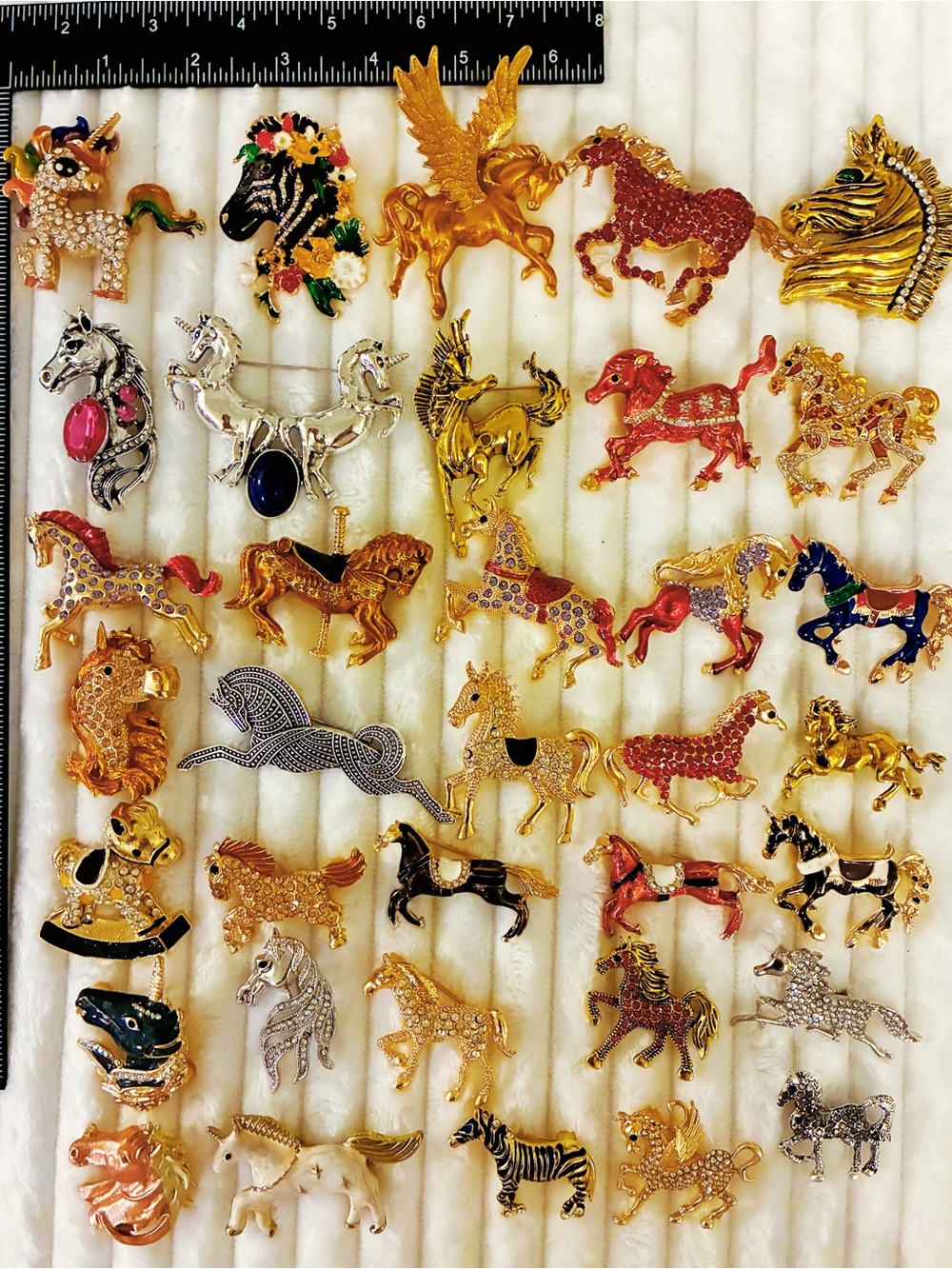 Lot of 35 Horse Pegasus Unicorn Brooches Rhinestone Enamel Animal Pins